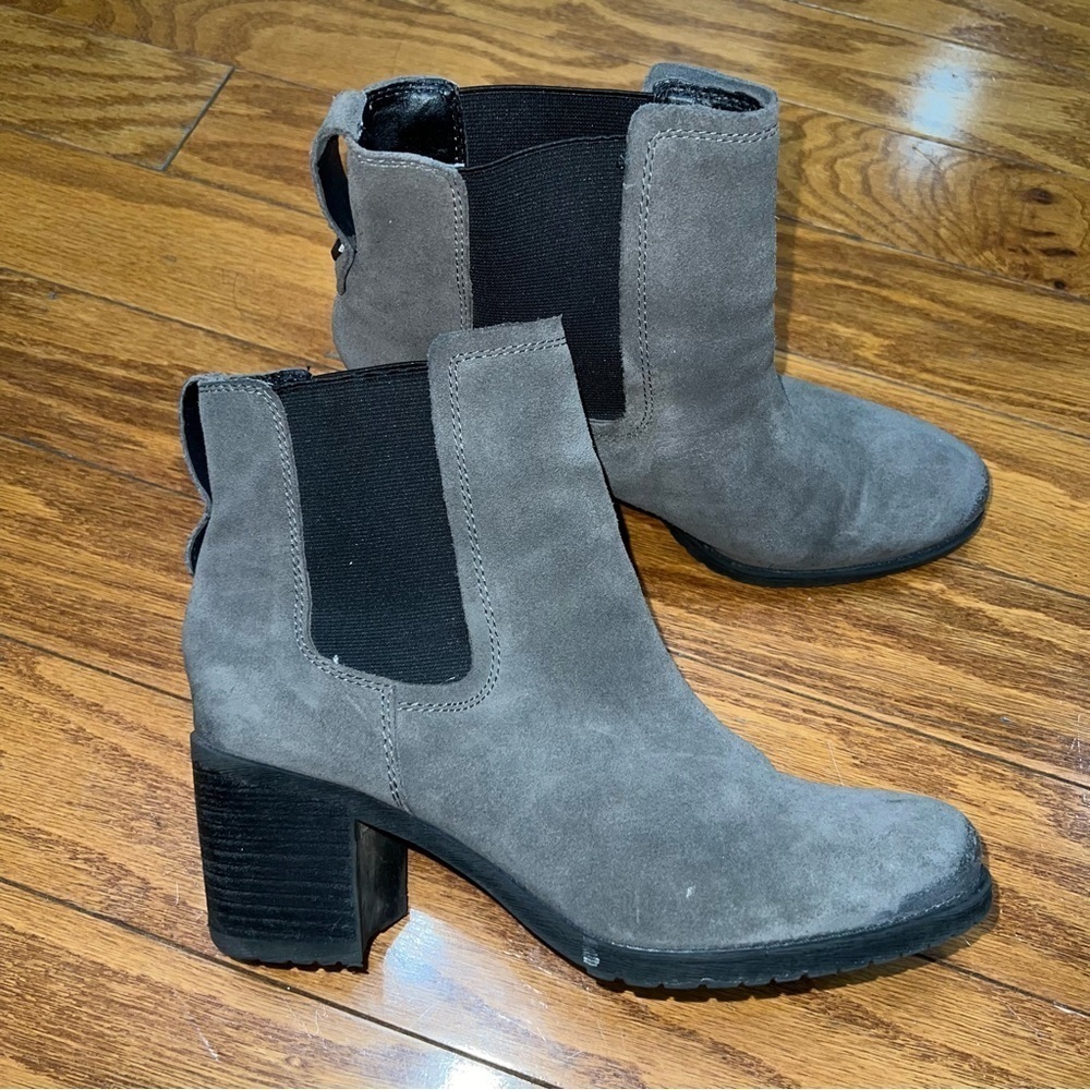 Sam Edelman Gray Suede Chunky Heeled Ankle Booties Size 9.5 - Picture 3 of 10